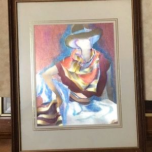 Rare Vintage Foil Etched Print of a Lady in a Scarf